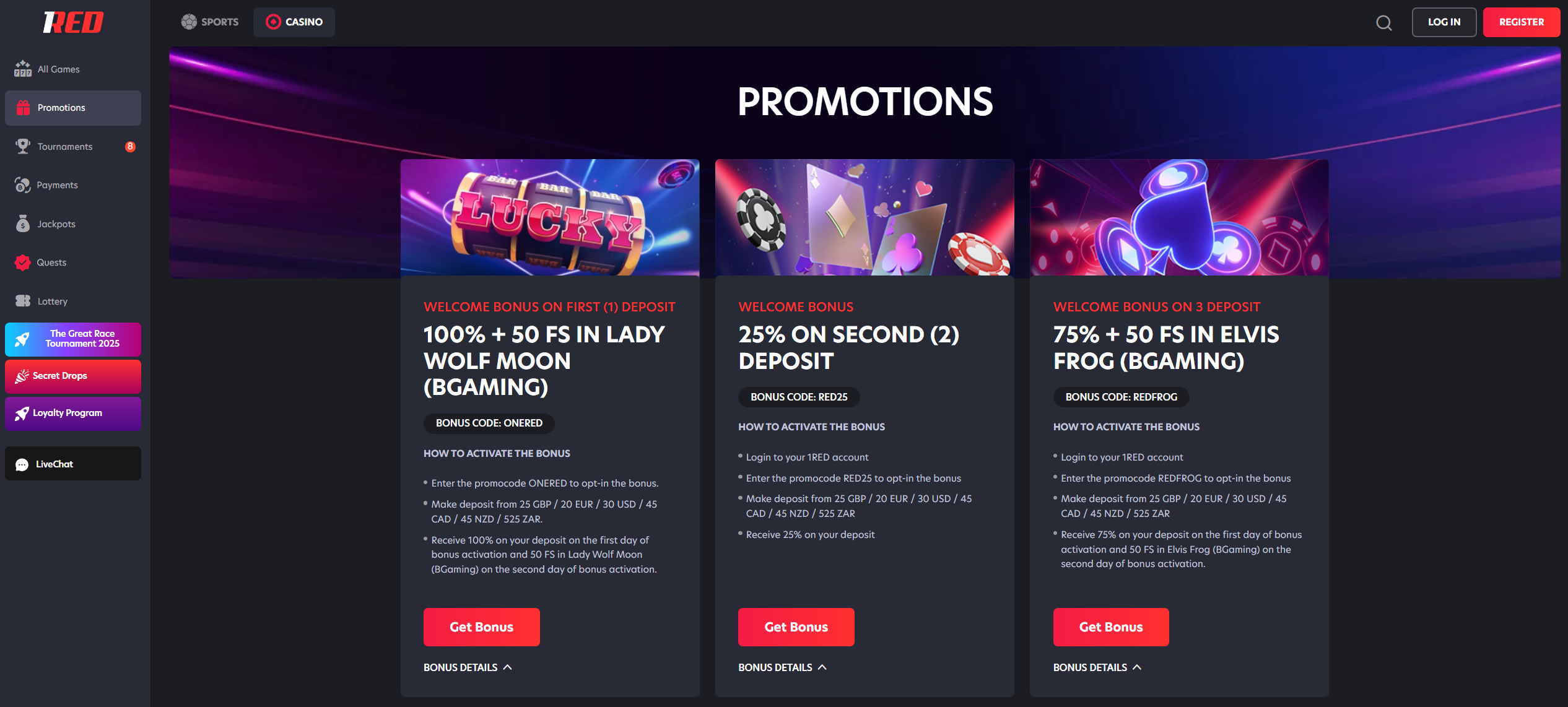 Bonuses for UK Players at 1RED Casino