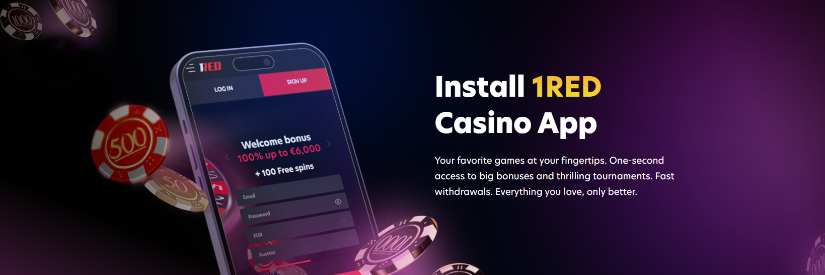1RED Casino Mobile Gaming for iOS and Android